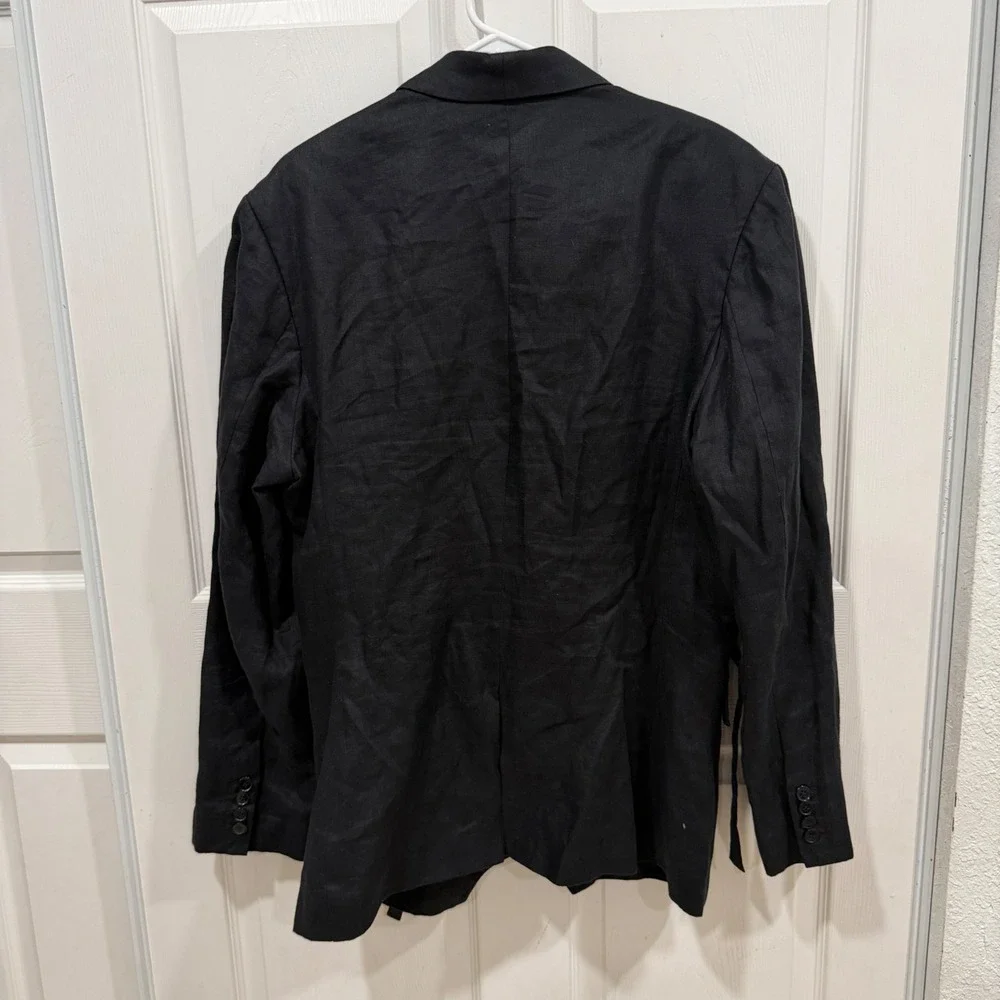 Skingraft Black 100% Linen Asymmetric Wrap Blazer Jacket XL Shawl Collar Tie